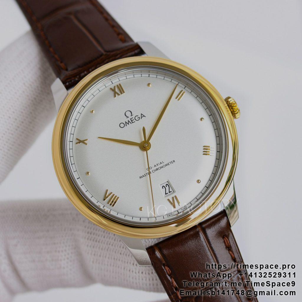 De Ville Date RG MKF 1:1 Best Edition White Textured Dial Roman Marker on Brown Leather Strap