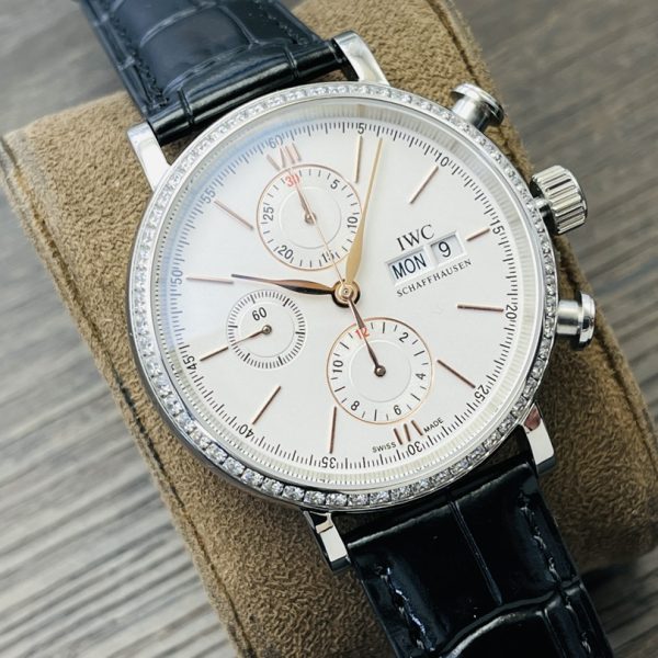 IWC Portofino Chronograph Men’s Watch Best Edition White Dial with Black Leather Strap