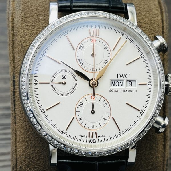 IWC Portofino Chronograph Men’s Watch Best Edition White Dial with Black Leather Strap