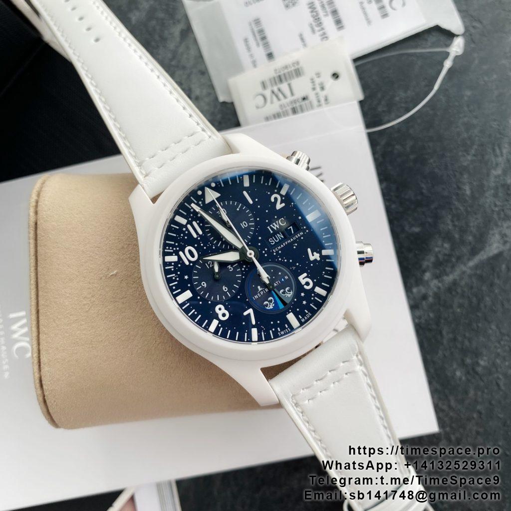 Pilot Chrono SS AZF 1:1 Best Edition Blue Dial with White Leather Strap