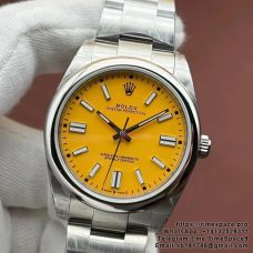 Rolex Oyster Perpetual Men's Watch 41mm 1:1 Best Edition Yellow Dial with Stainless Steel Bracelet