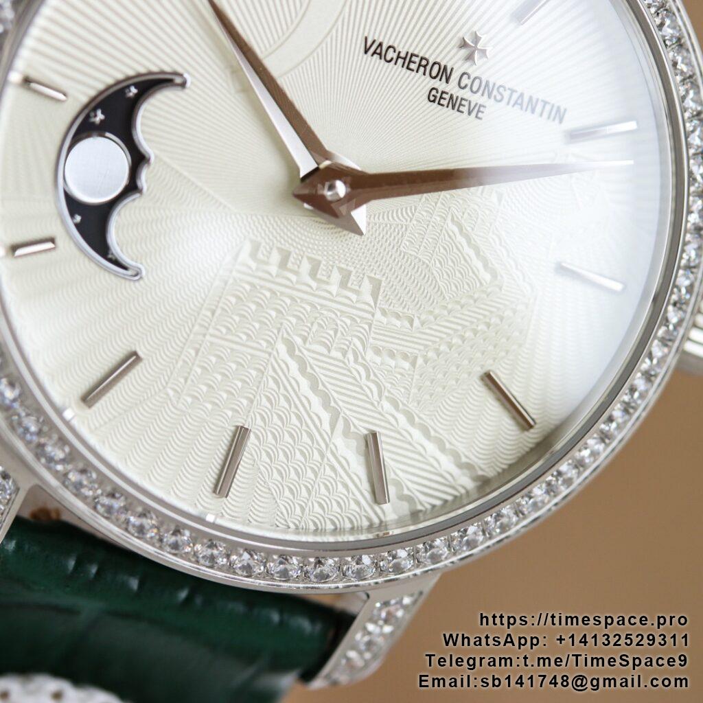 Traditionnelle Tourbillon 36mm Ladies Watch Best Edition White Dial with Green Leather Strap